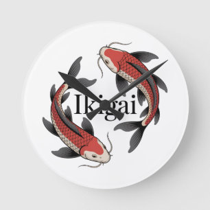 Koi Ikigai Symbol för syfte och meningsfullt liv Rund Klocka