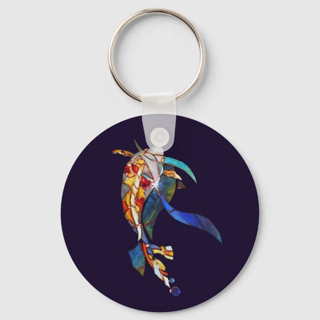 Koi in Space Glass Art Modern Keychain lämnat Nyckelring (Framsida)
