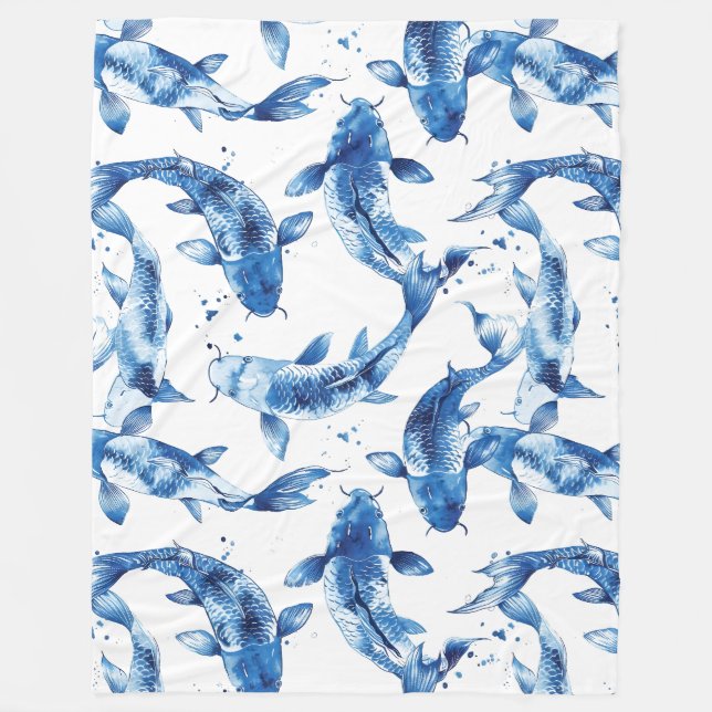 Koi indigo shibori fleecefilt (Framsidan)