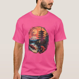 Koi Japansk Koi Carp Fish Pagoda Temple japansk T Shirt