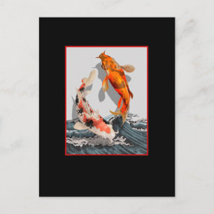 Koi Japansk Våg Vatten Karpfisk Vykort