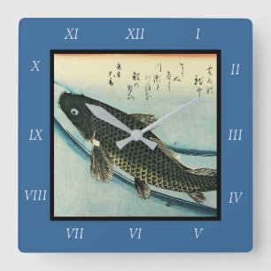 Koi (karp) - Hiroshiges japanska fiskutskrift Fyrkantig Klocka