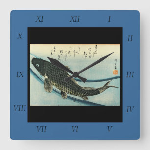 Koi (karp) - Hiroshiges japanska fiskutskrift Fyrkantig Klocka