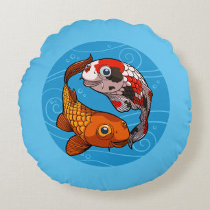 Koi Karpar Yin Yang Design Glada Fisk Illustration Rund Kudde