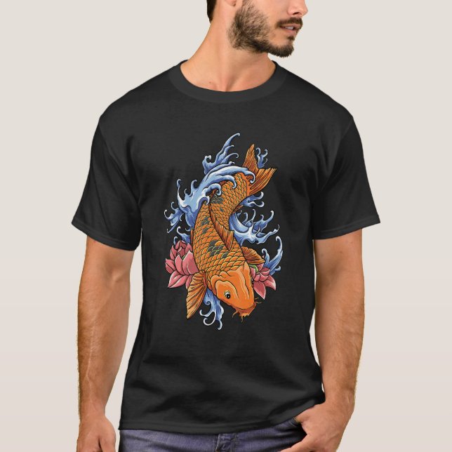 Koi Karpfisk Grafisk Koi Fisk  Orange Blomma T Shirt (Framsida)