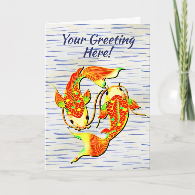 Koi Karpfisk Orange Grön på Födelsedag  Kort (Framsida)