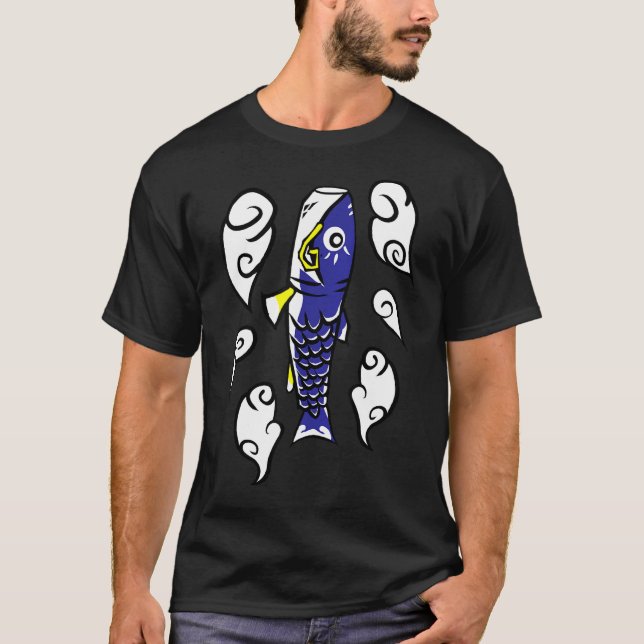 Koi Kite Japansk Blue T Shirt (Framsida)
