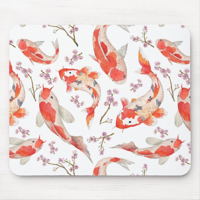 Koi körsbärsrött blommarmönster musmatta (Framsidan)