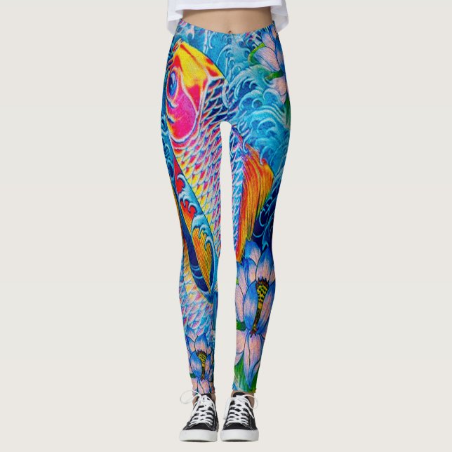Koi & liljar i vatten leggings (Framsida)