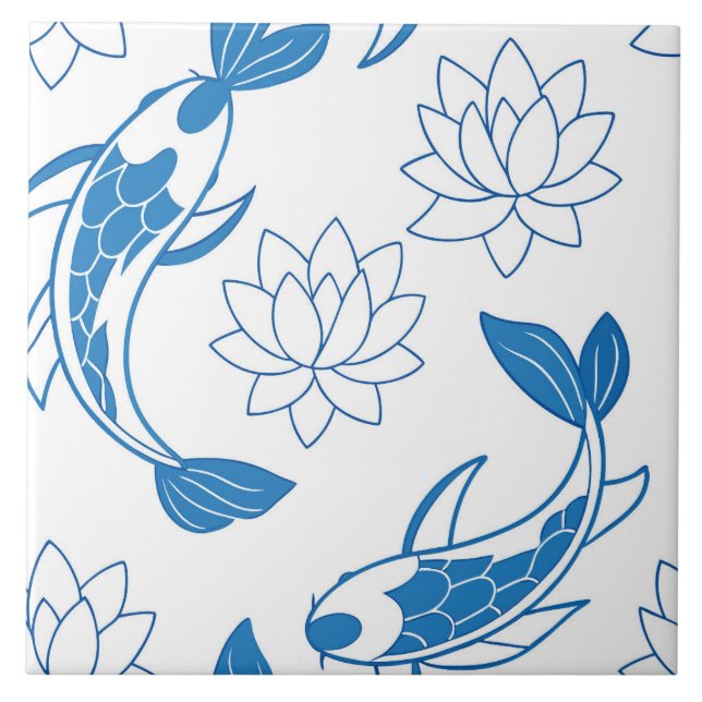 Koi Lotus Dreams Ceramic Tile Kakelplatta (Framsidan)