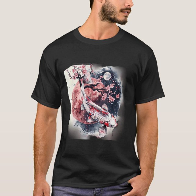 Koi Nishikigoi Fish Asian Carp Sakura Cherry Bloss T Shirt (Framsida)