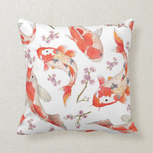 Koi och körsbärsrött blommarmönster kudde