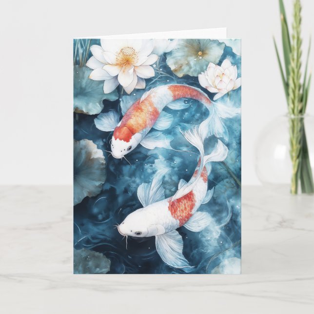 Koi och Lotusreflektionernas dubbla elegans Kort (Framsida)