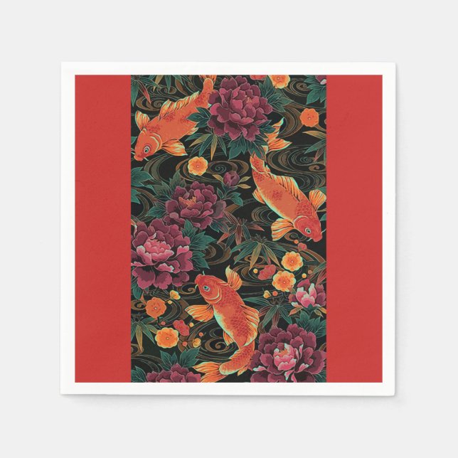 Koi och Peonies Pappersservett (Framsidan)