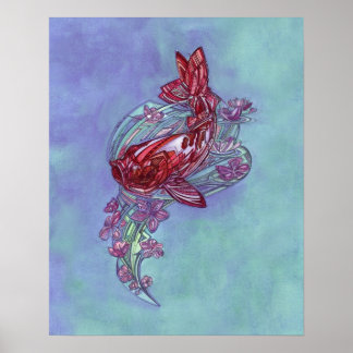 Koi och Sakura av Adam Dennis Poster