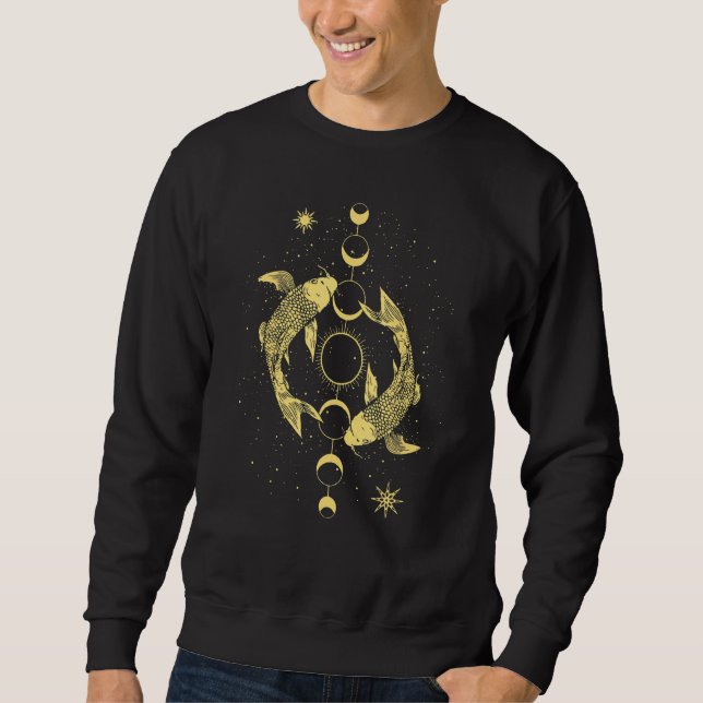 Koi Outfit Ying Yang Carp Sol Måne Phase Japan Sty Lång Ärmad Tröja (Framsida)