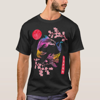 Koi p Fish Sakura Red Rainbow Sol Japansk körsbär T Shirt