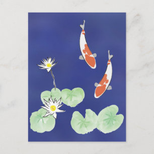 Koi Pond - blå bakgrund Vykort