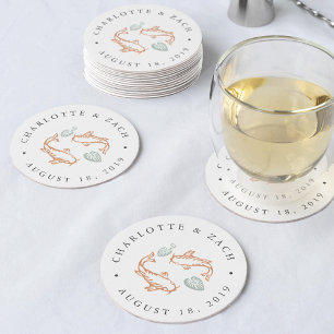 Koi Pond Bröllop Underlägg Papper Rund