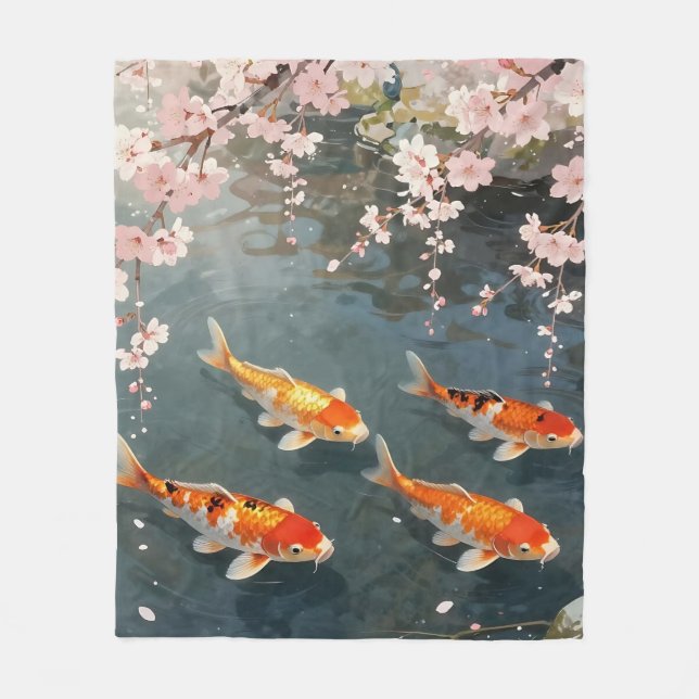 Koi Pond Cherry Blossom Serenity Fleecefilt (Framsidan)