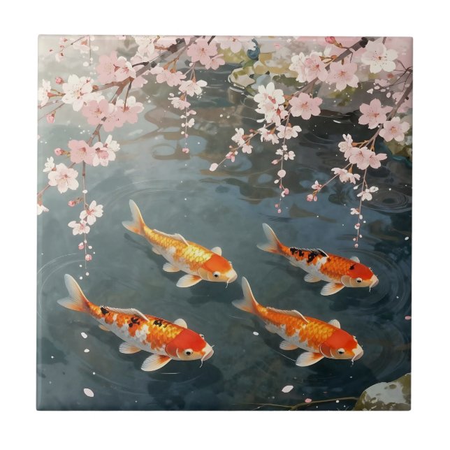 Koi Pond Cherry Blossom Serenity Kakelplatta (Framsidan)