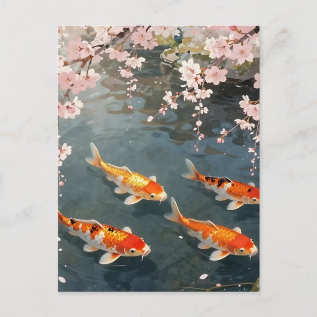Koi Pond Cherry Blossom Serenity Vykort (Framsida)