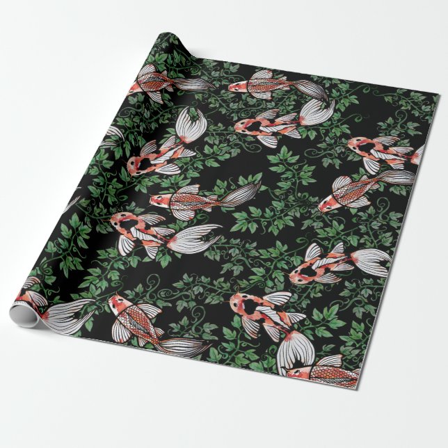 Koi Pond Fish Artwork Presentpapper (Utrullad)