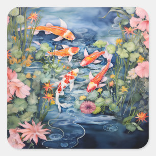 Koi Pond Fyrkantigt Klistermärke