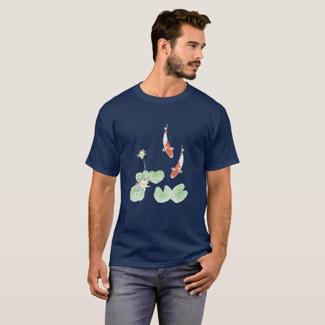 Koi Pond Manar Mörk blått Tshirt T Shirt (Hel framsida)