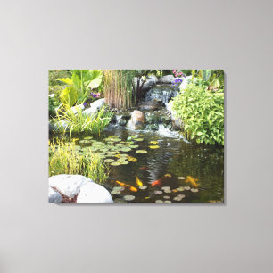 Koi Pond med vattenfall Canvastryck