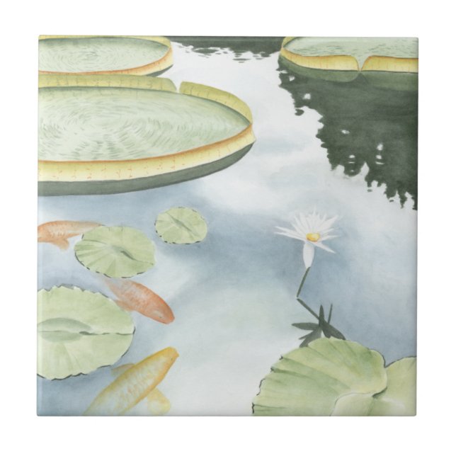 Koi Pond Reflection with Fish and Lilies Kakelplatta (Framsidan)
