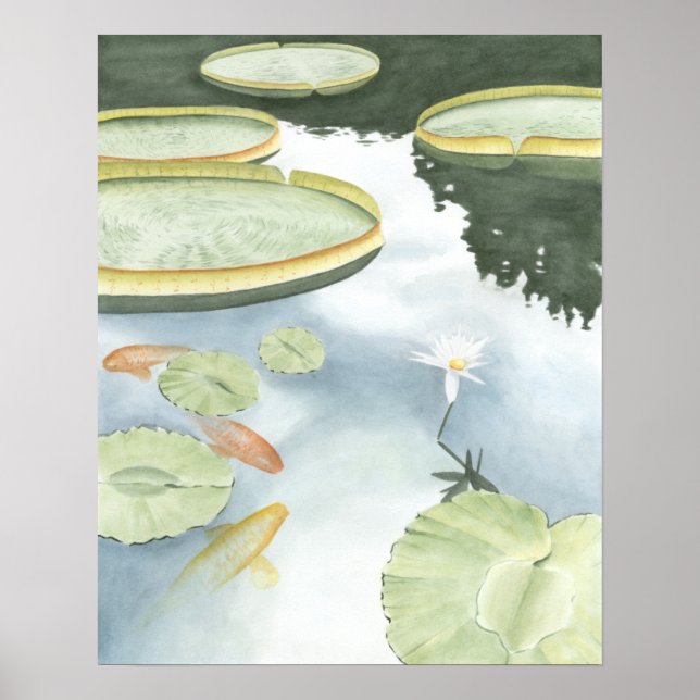 Koi Pond Reflection with Fish and Lilies Poster (Framsidan)