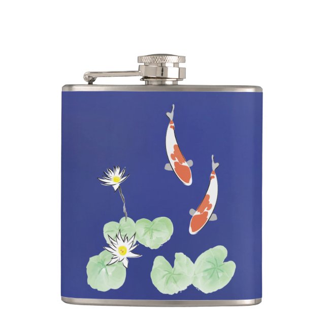 Koi Pond Vinyl Wrapped Flask Fickplunta (Framsidan)