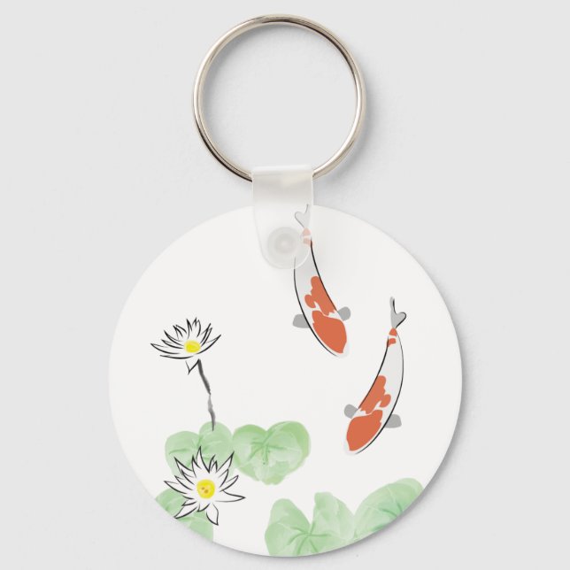 Koi Pond - Vit bakgrundsnyckelkedja Nyckelring (Framsida)