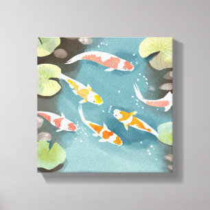 Koi Pond Watercolor   Fisk målning Canvastryck