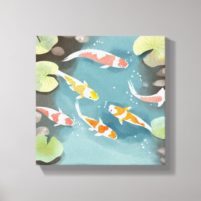 Koi Pond Watercolor | Fisk målning Canvastryck (Framsida)