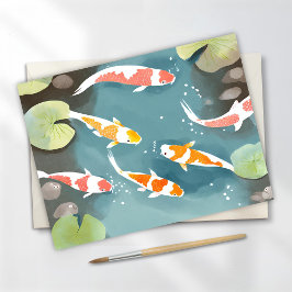 Koi Pond Watercolor | Fisk målning Vykort