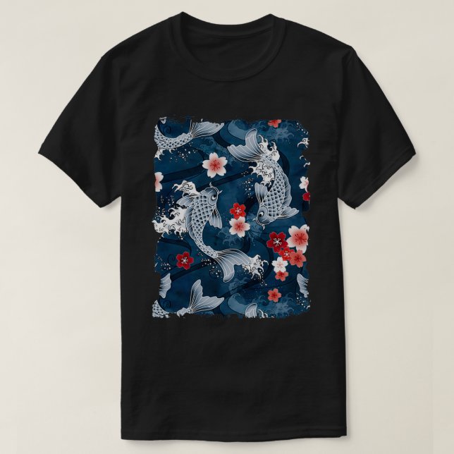 Koi sakura-blommarna i blått t shirt (Design framsida)