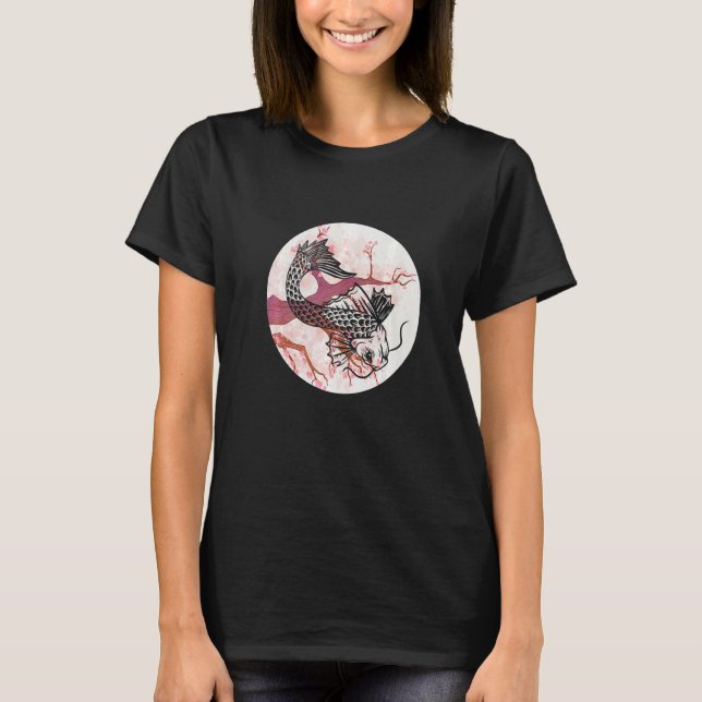 Koi Sakura Träd Prosperity Cherry Blommar Japanska T Shirt (Framsida)