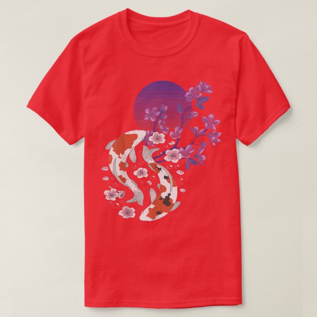 Koi Sakura Träd Yin Yang Vår Cherry Blommar Flo T Shirt (Design framsida)