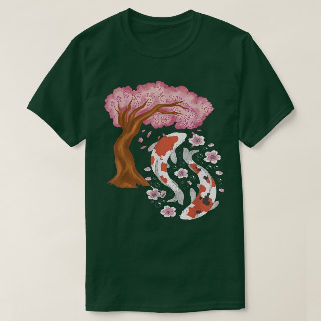 Koi Sakura Tree Japanese Koi Carp Cherry Blossom N T Shirt (Design framsida)