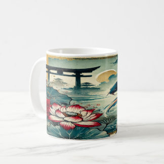 Koi Serenity: Lotus and Torii under Moonlight Kaffemugg