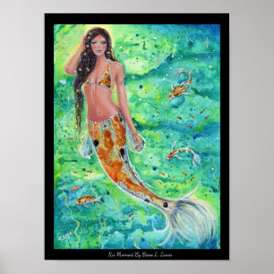 koi sjöjungfru med koi fish kanvastryck Renee Poster