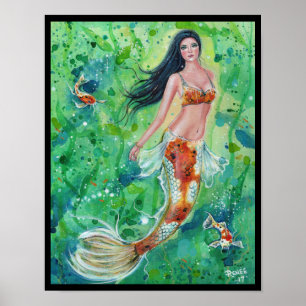 Koi sjöjungfru-trädgården poster utskrift av Renee
