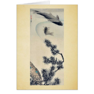 Koi under en gräsgren vid Maruyama, Okyo Ukiyoe Hälsningskort