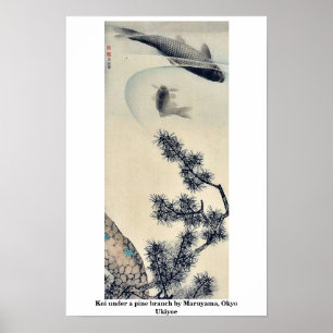 Koi under en gräsgren vid Maruyama, Okyo Ukiyoe Poster