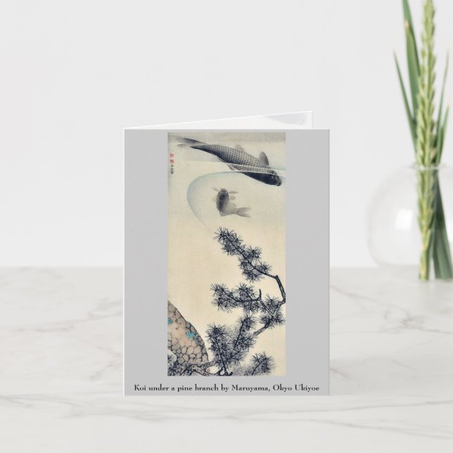 Koi under ett gräs-gren av Maruyama, Okyo Ukiyoe Kort (Framsida)