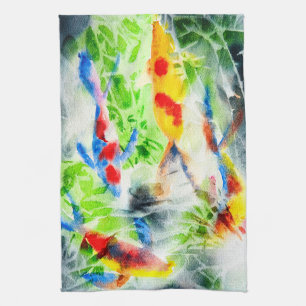 Koi Watercolor fish bra art Kökshandduk