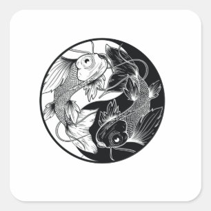 KOI YIN YANG SVART OCH VITT FYRKANTIGT KLISTERMÄRKE