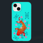 Koifisk, elegant av orange för blommigt av orienta<br><div class="desc">Gör din mobila till en liten,  bärbar koidamm med fodral. En orientalisk koifisk av stil Orange omgiven av små blommor av rosa på en turkobakgrund.</div>